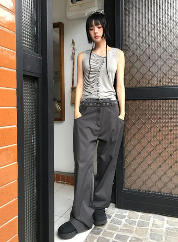 EYELET DOUBLE WAIST PANTS